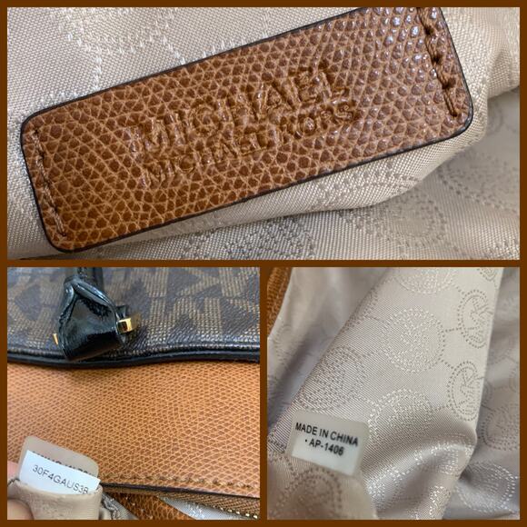 MICHAEL KORS Two-Tone Brown Cognac Signature AUBREY Zip Top Satchel w/Sh/Strap - Picture 11 of 16